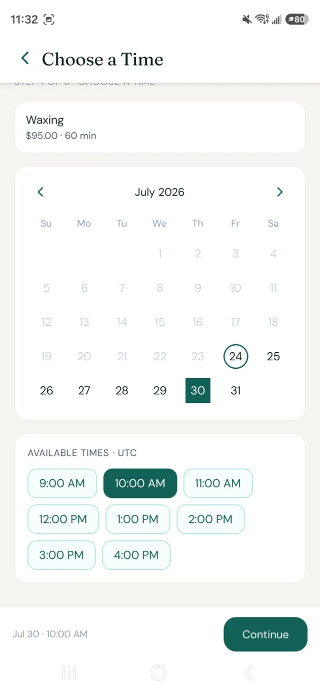 Booking a treatment in the Zdrovia client app