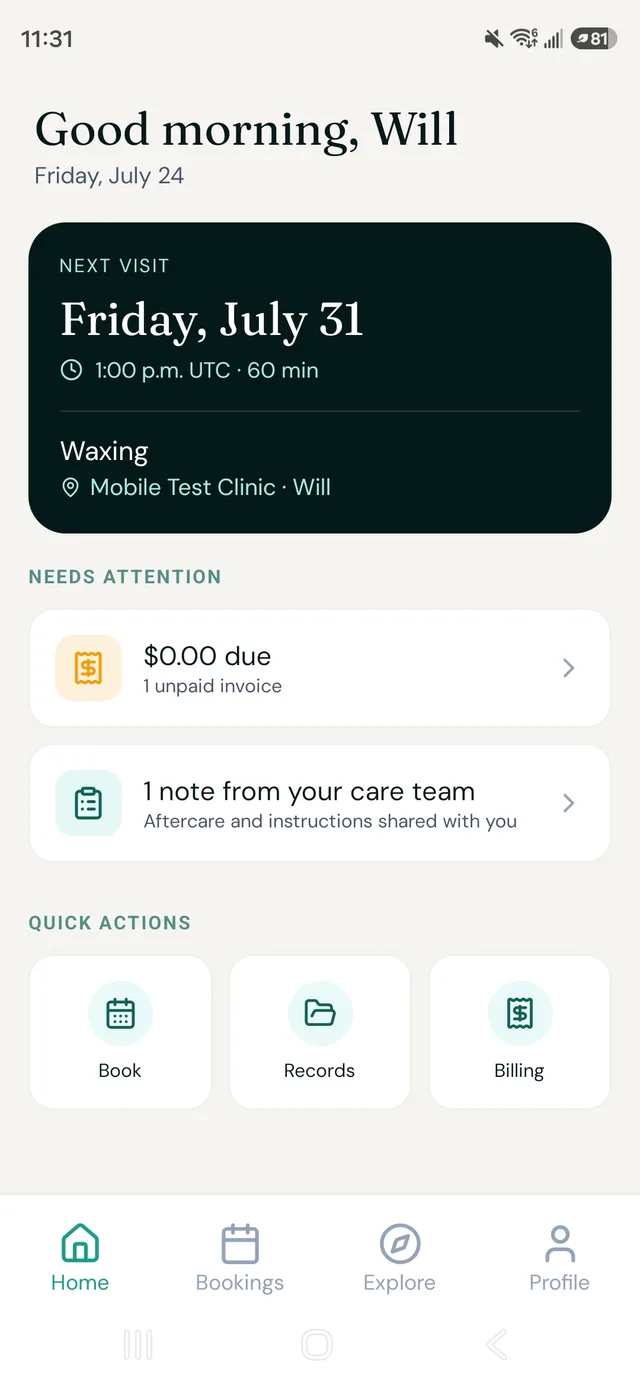 The Zdrovia client app your clients keep on their phone